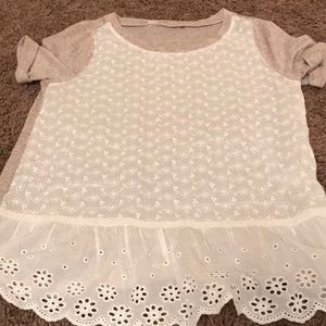 Boutique top with eyelet lace front